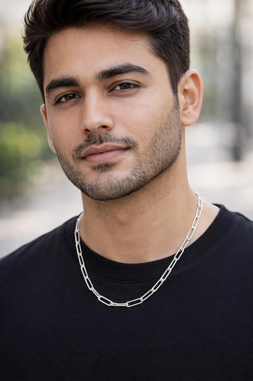 925 Sterling Silver Rectangular Link Chain for Men | Minimal Paperclip Style Necklace | BIS Hallmarked