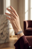 Zaviraa Luxe Floral Leaf 925 Sterling Silver Bracelet with Bronze-Brown Stretch Band