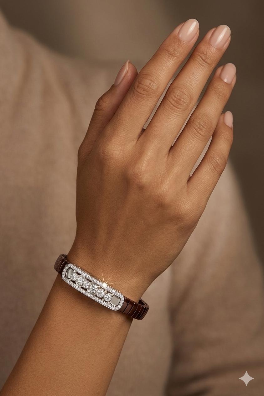 Zaviraa Celestial Seven-Stone 925 Sterling Silver Bracelet with Bronze-Brown Stretch Band