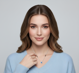Woman wearing a mangalsutra with a blue background