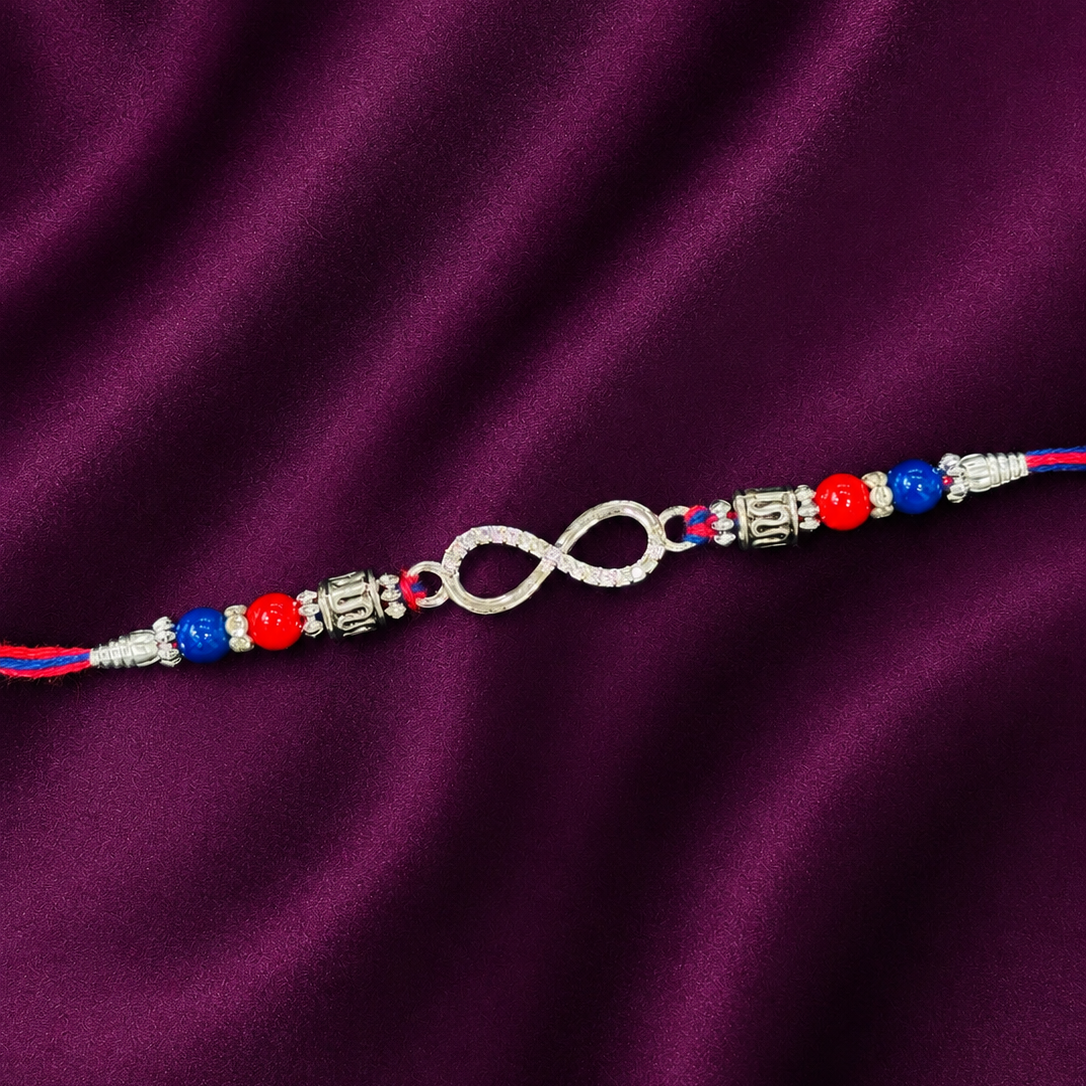 Silver Infinity Symbol Rakhi | Pure 925 Sterling Silver Infinity  Rakhi | Forever Bond Designer Infinity Rakhi | Zaviraa