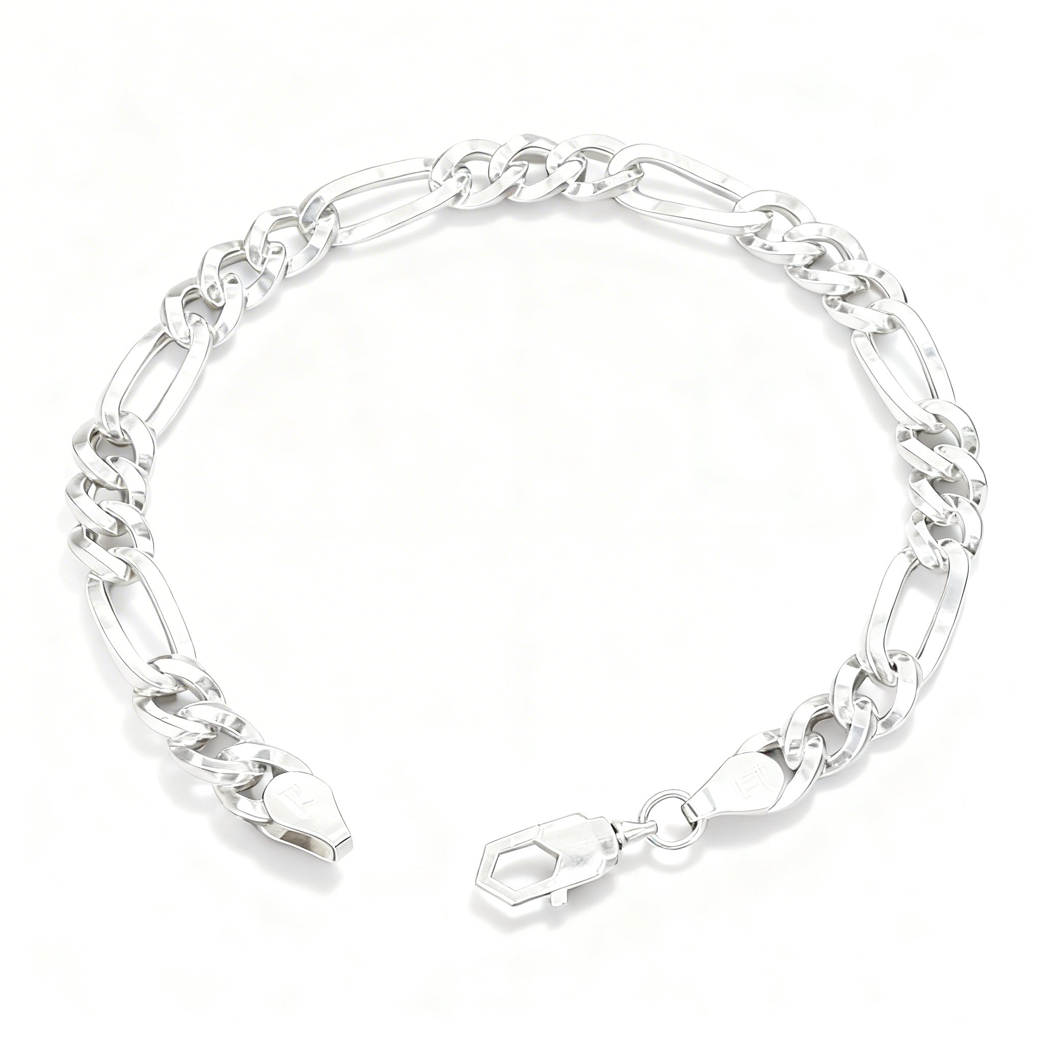 925 Sterling Silver Figaro Hollow Chain Bracelet for Men