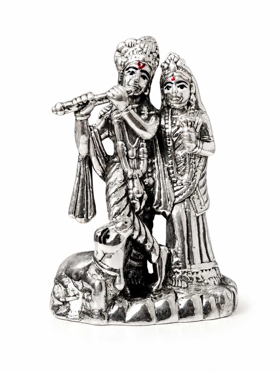 Radha Krishna Silver Oxidised Idol – Handcrafted Devotional Figurine | Housewarming Gift | Hollow Radhe-Krishna | Zaviraa