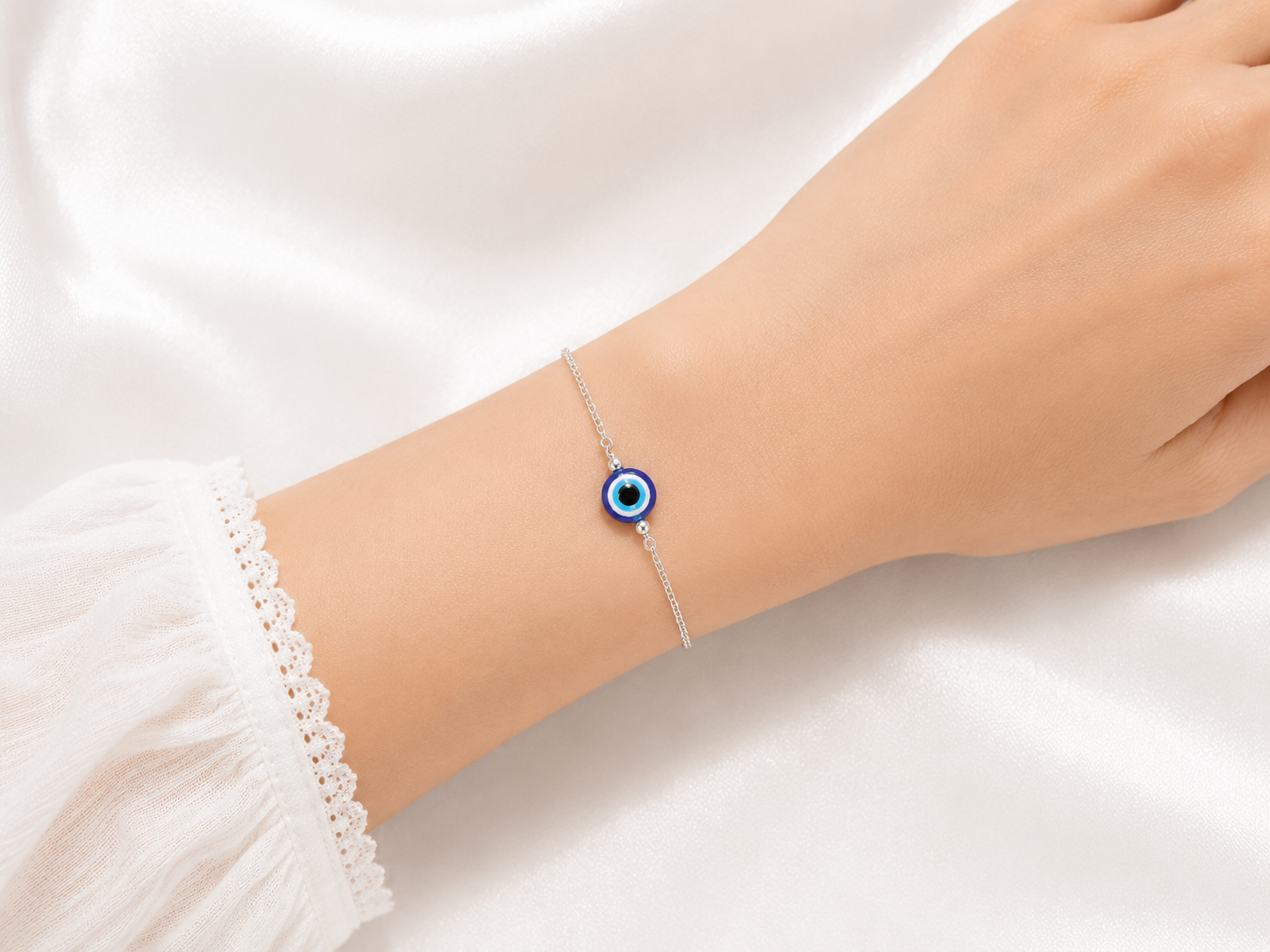 Silver Evil Eye Bracelet I  Premium 925 Silver Minimal Anchor Chain Girls Evil Eye Bracelet I Trending 925 Silver Evil Eye Bracelet