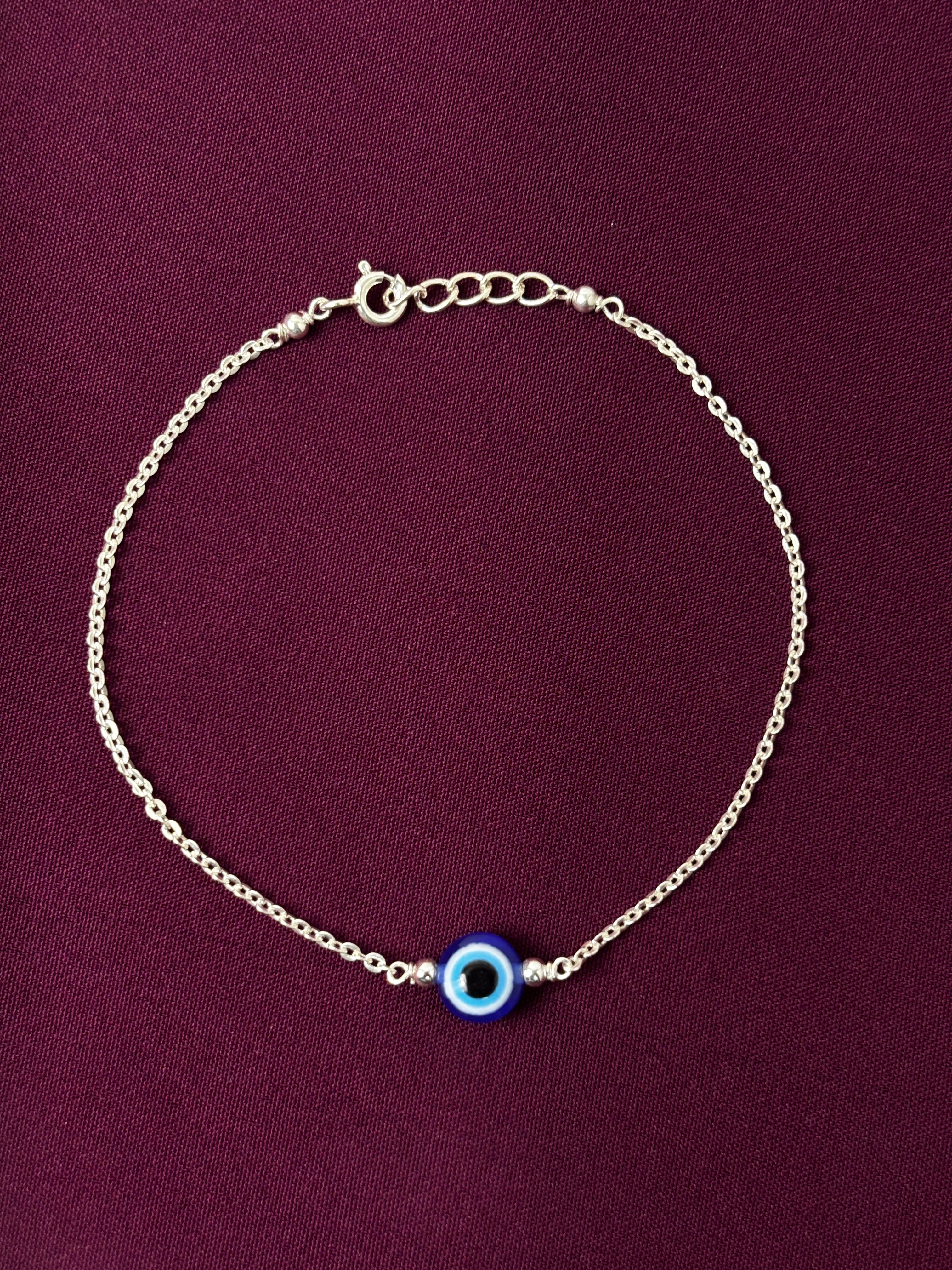 Silver Evil Eye Bracelet I  Premium 925 Silver Minimal Anchor Chain Girls Evil Eye Bracelet I Trending 925 Silver Evil Eye Bracelet
