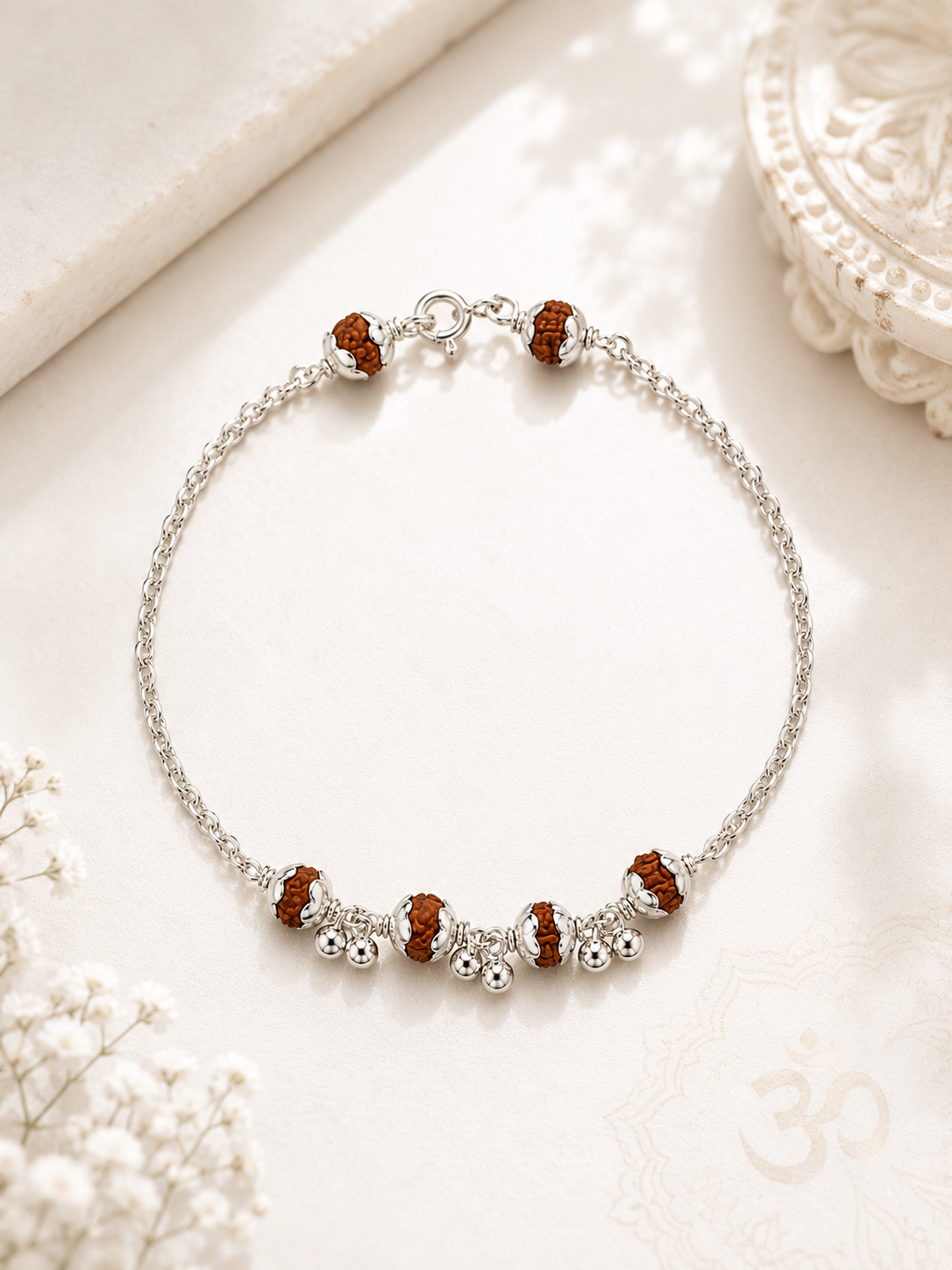 Silver Rudraksh Ghungroo Bracelet I Pure 925 Silver Divine Rudraksh Bracelet For Girls I Latest Silver Rudraksh Minimal Bracelet