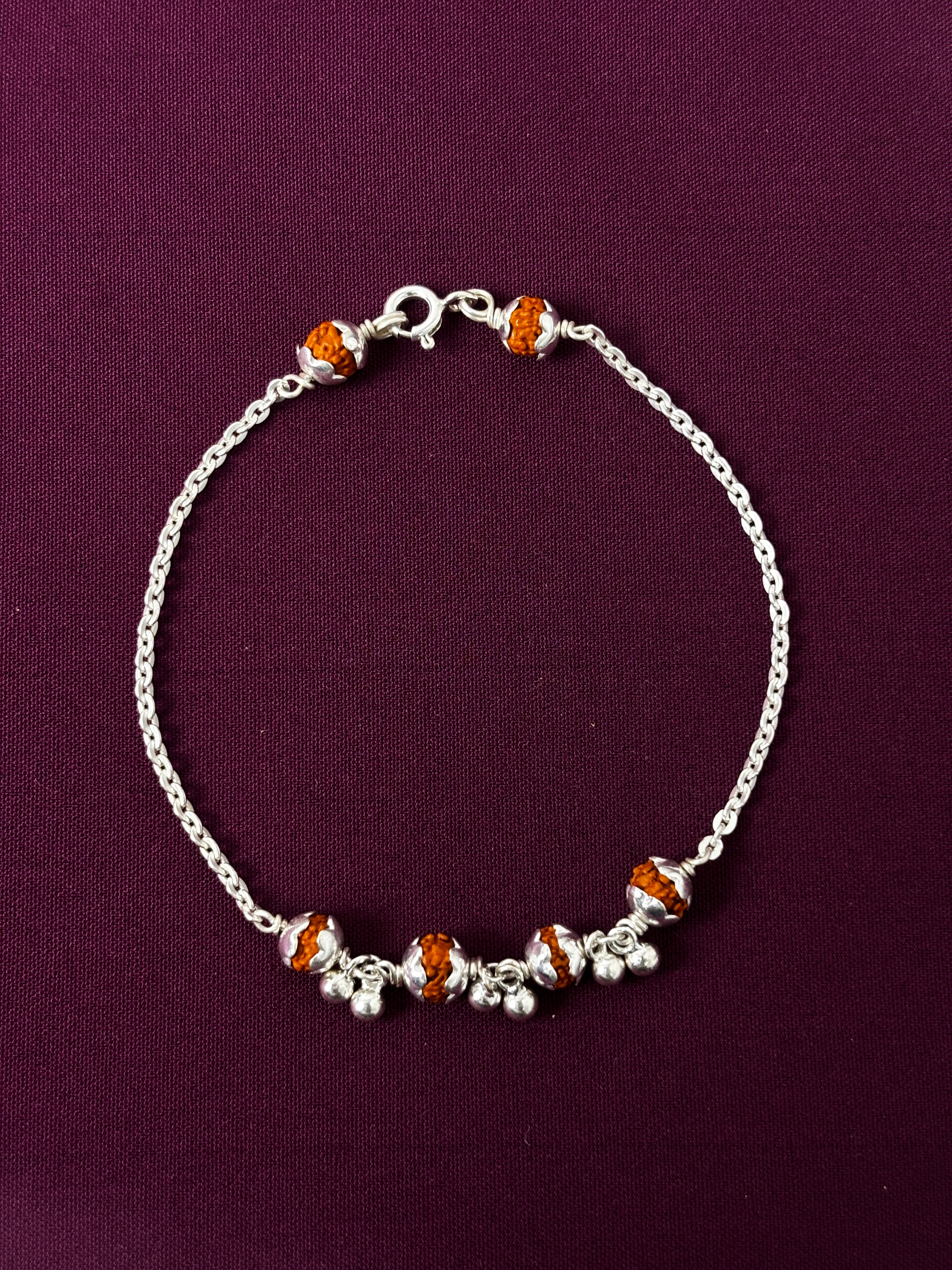 Silver Rudraksh Ghungroo Bracelet I Pure 925 Silver Divine Rudraksh Bracelet For Girls I Latest Silver Rudraksh Minimal Bracelet