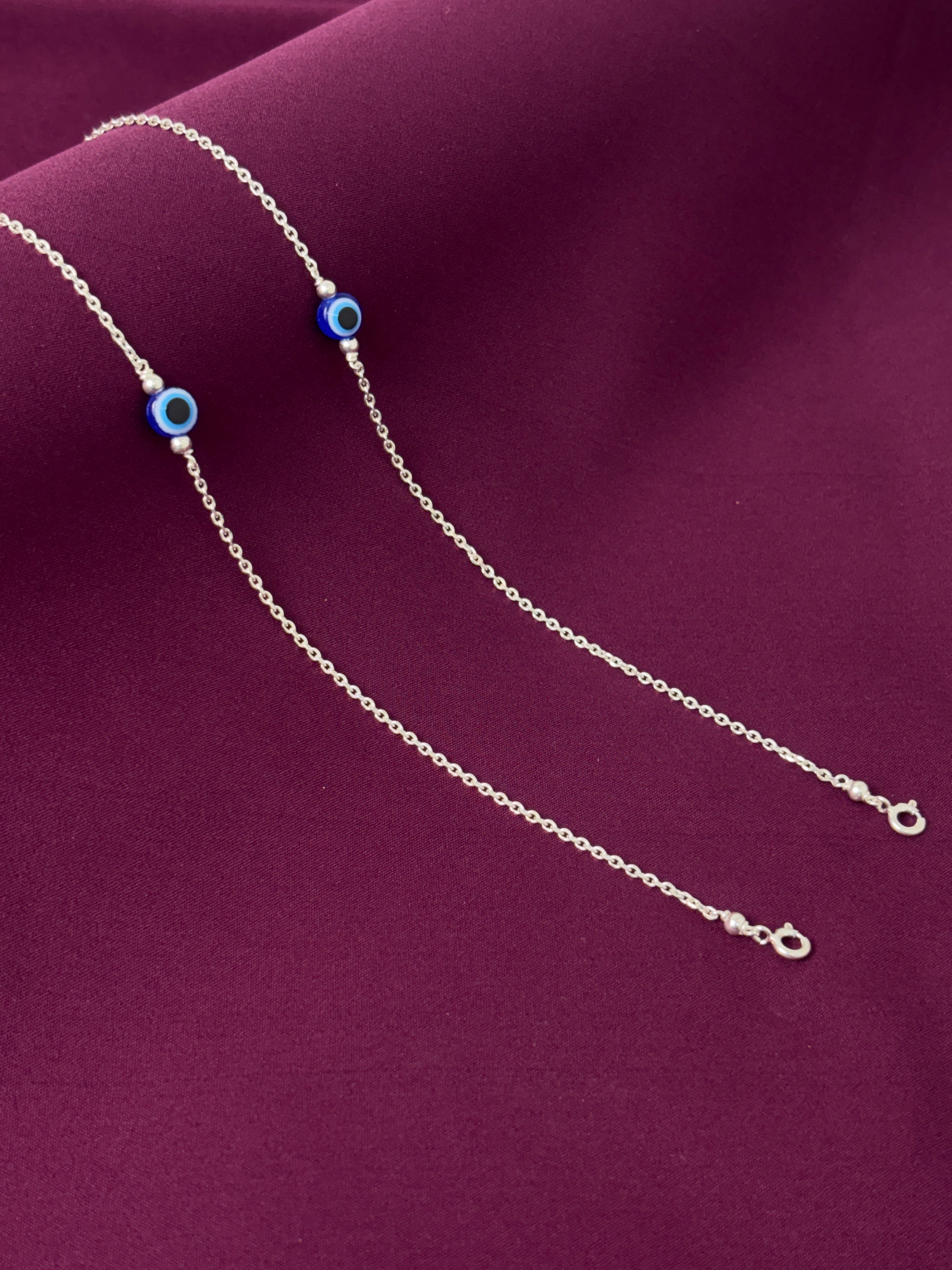 Silver Evil Eye Anklets I Premium 925 Silver Minimal Anchor Chain Girls Evil Eye Anklets I Trending 925 Silver Evil Eye Anklets