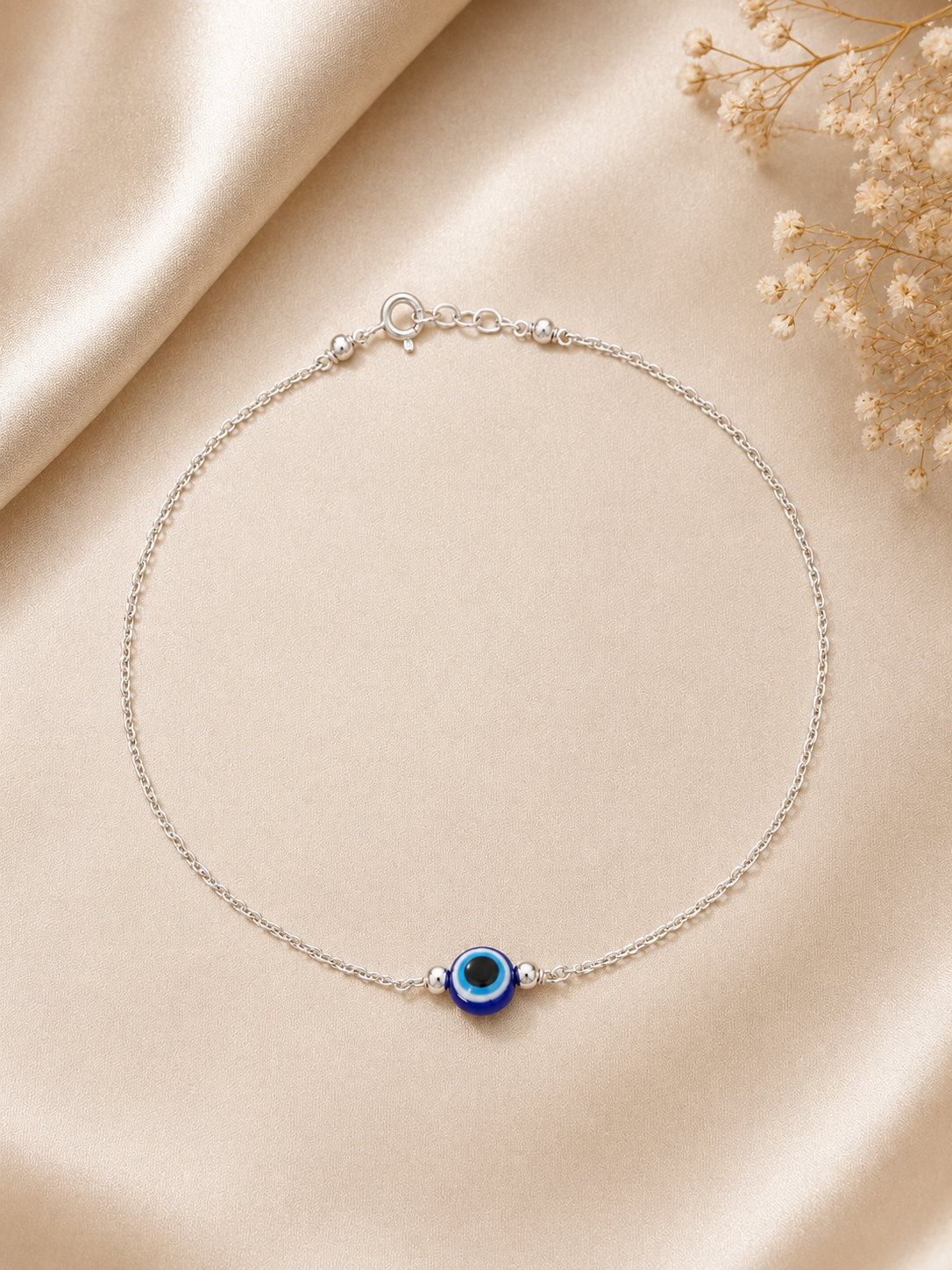 Silver Evil Eye Anklets I Premium 925 Silver Minimal Anchor Chain Girls Evil Eye Anklets I Trending 925 Silver Evil Eye Anklets