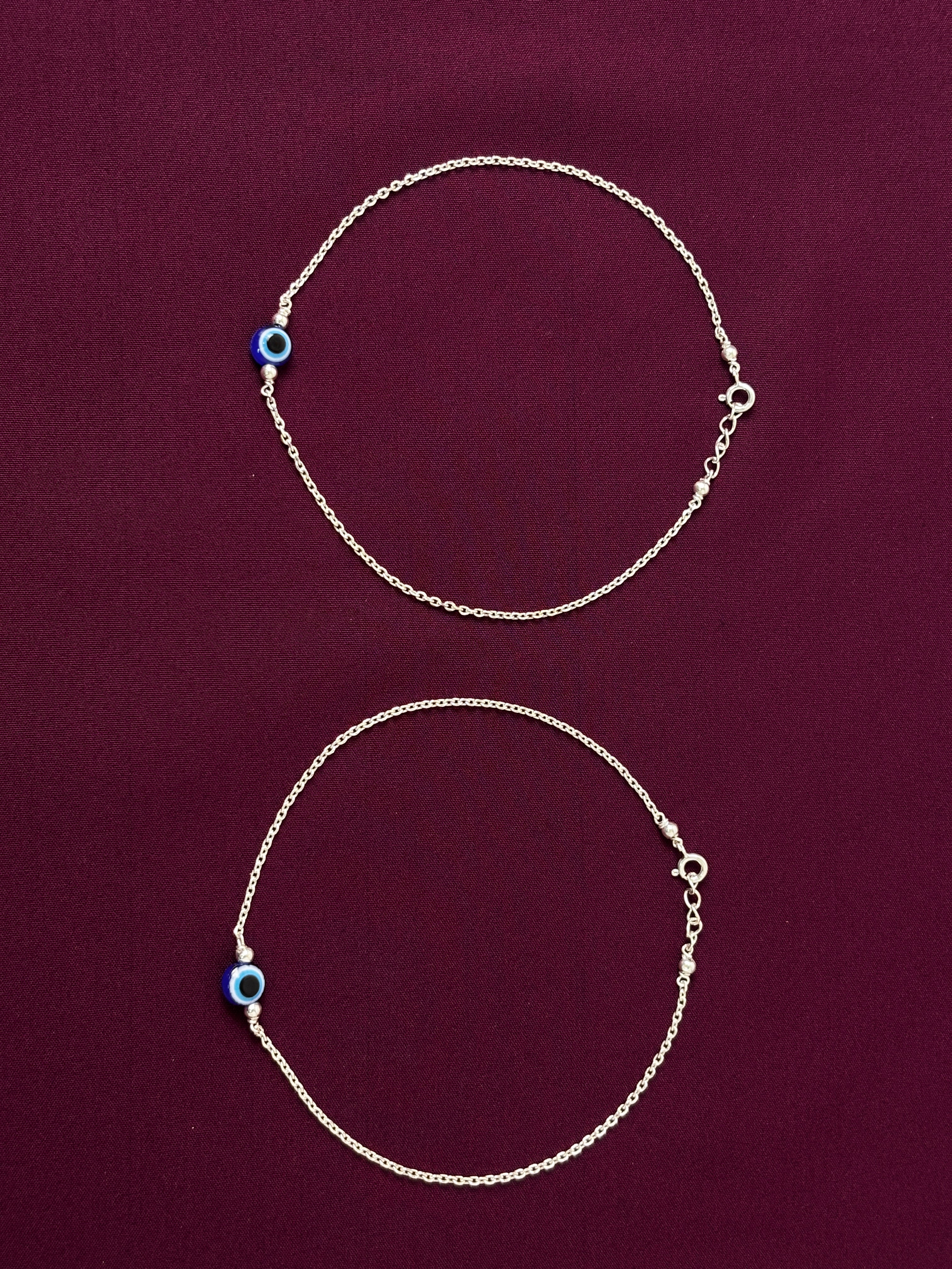 Silver Evil Eye Anklets I Premium 925 Silver Minimal Anchor Chain Girls Evil Eye Anklets I Trending 925 Silver Evil Eye Anklets