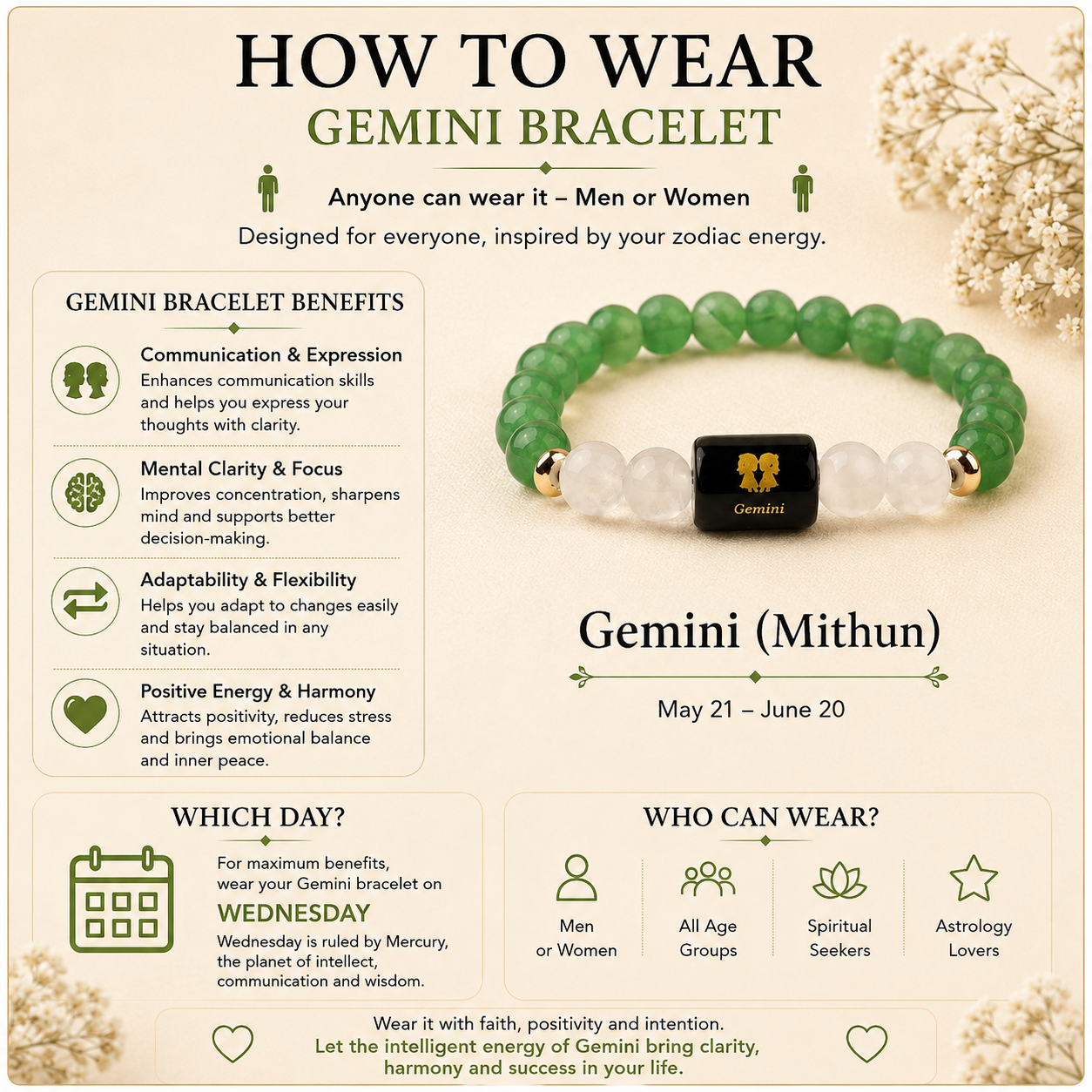 Gemini Bracelet | Rashi Bracelet | Zaviraa