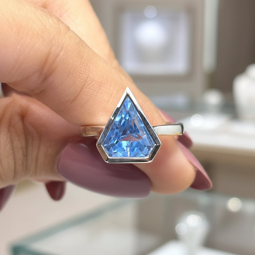 Zaviraa 6.00 CT Triangle Cut Aquamarine Engagement Ring for Women – 925 Sterling Silver Bezel Set Solitaire Ring | March Birthstone Proposal Ring