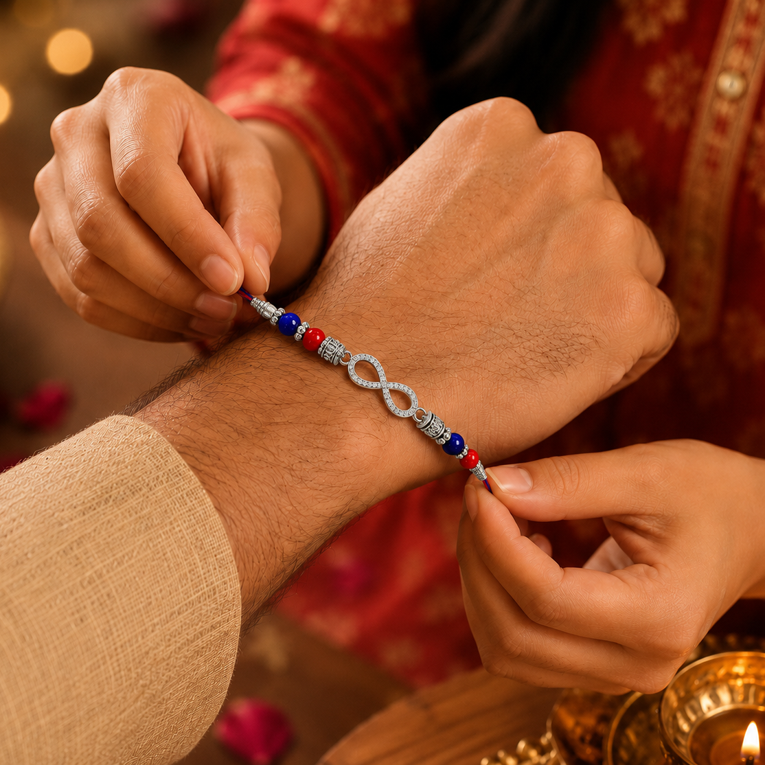 INFINITY Symbol Rakhi Hamper |Stylish 925 Sterling Silver INFINITY Symbol Rakhi Hamper | Infinity Rakhi For Endless Brother Sister Bond