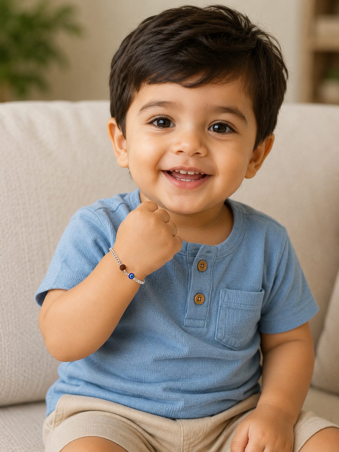 Silver Rudraksh + Evil Eye Kid's Bracelet | Trending Pure 925 Sterling Silver Protective Kids Bracelet