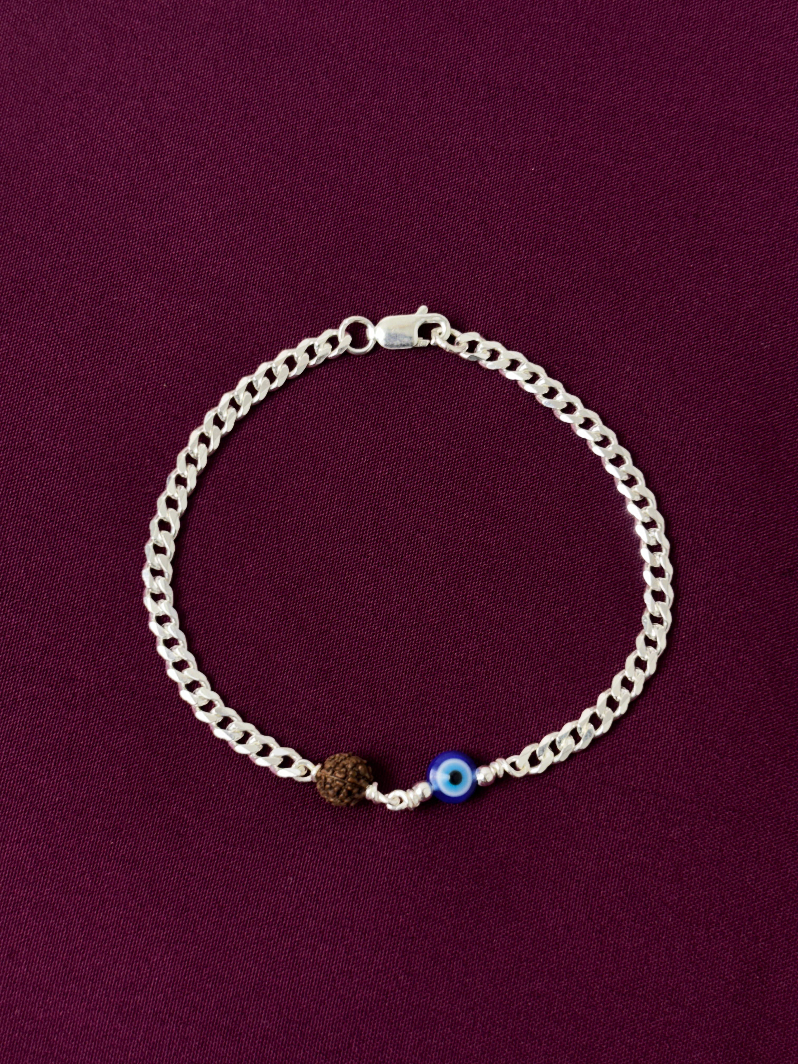 Silver Rudraksh + Evil Eye Kid's Bracelet | Trending Pure 925 Sterling Silver Protective Kids Bracelet