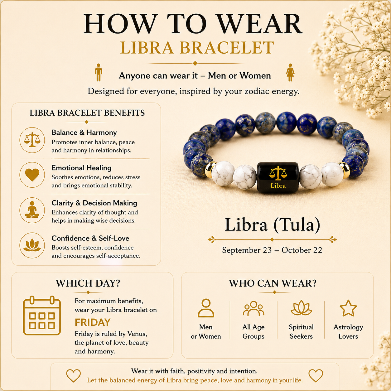 Libra Bracelet | Tula Rashi Bracelet | Zaviraa