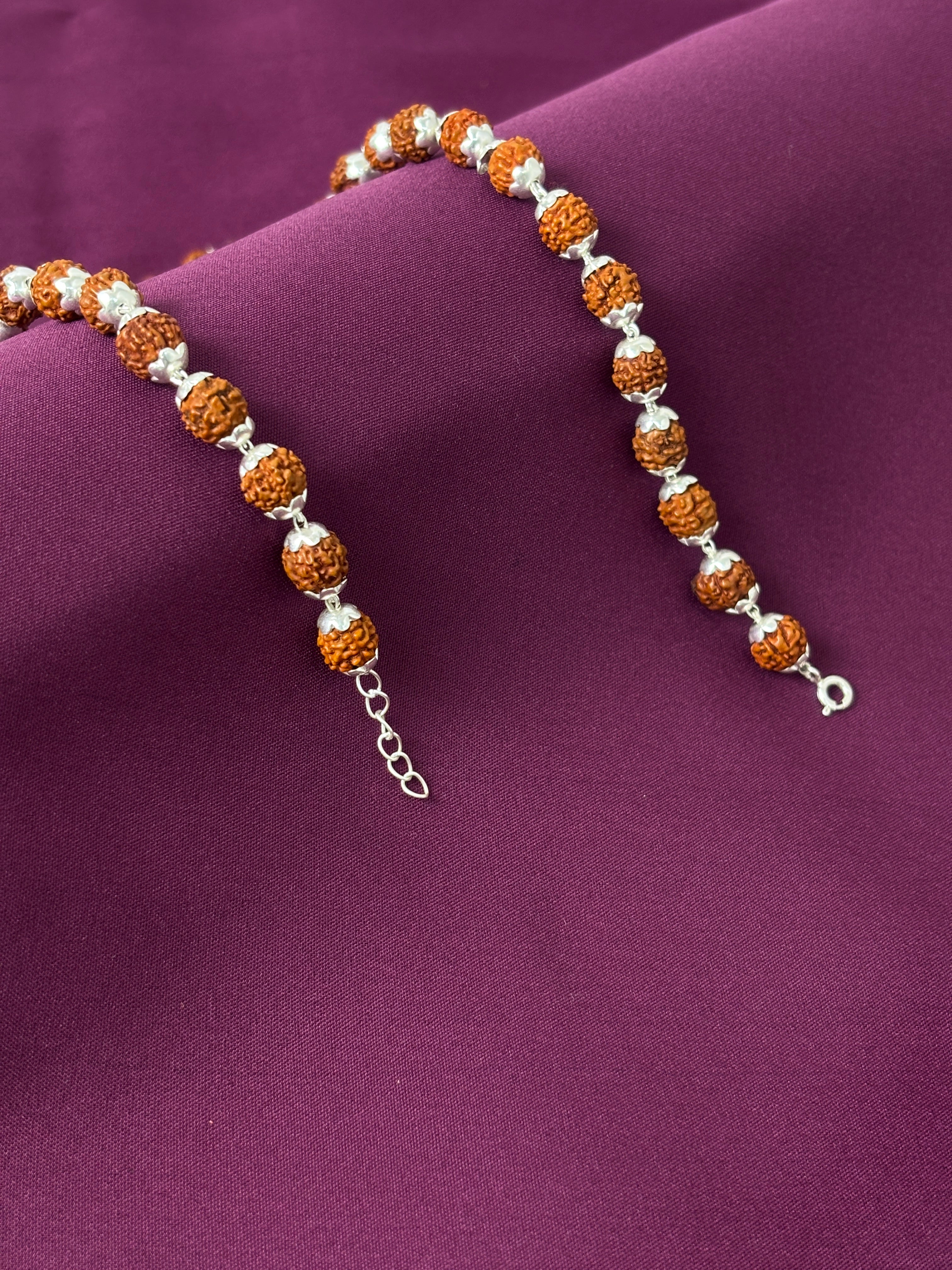 Rudraksh Mala + Bracelet Combo | 8mm | Silver Flower Caps & Beads | Men | Zaviraa