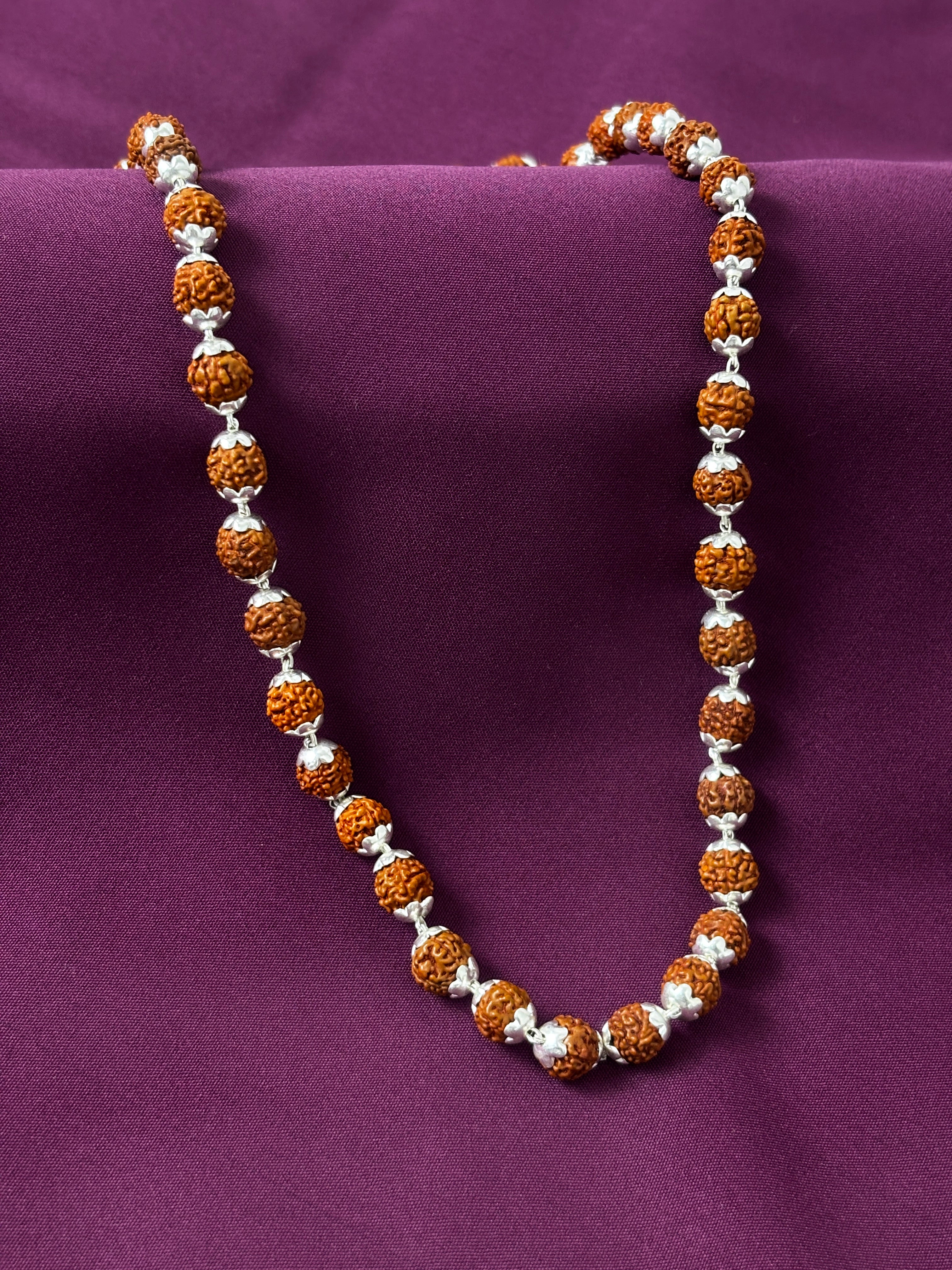 Rudraksh Mala + Bracelet Combo | 8mm | Silver Flower Caps & Beads | Men | Zaviraa