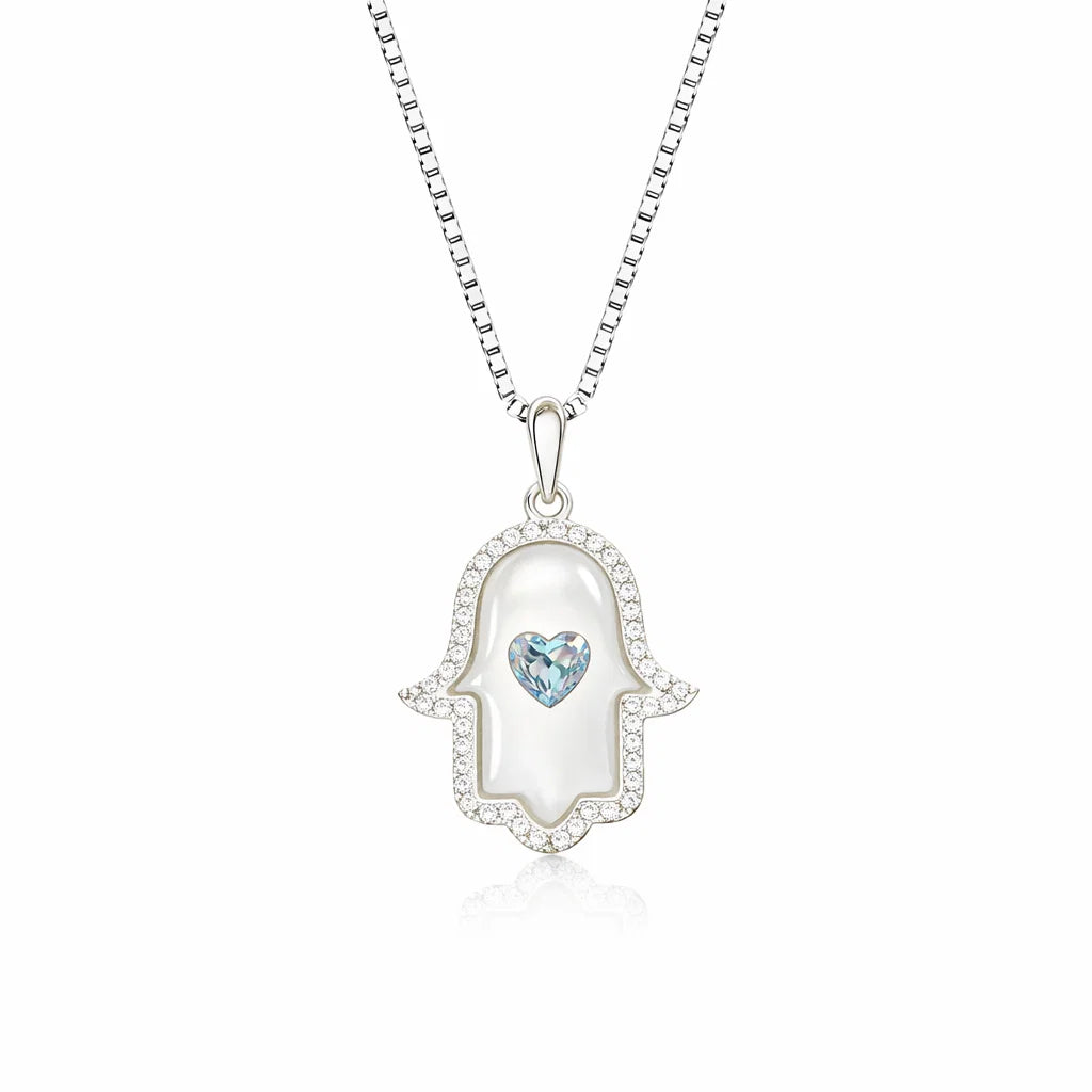 925 Sterling Silver Hamsa Hand Heart Pendant Necklace
