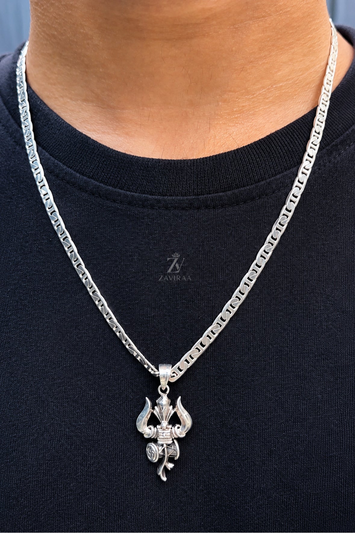 925 Silver Trishul Pendant / Chain Pendant I 925 Silver Unique Designer Trishul Chain Pendant I Most Trending Silver Trishul Pendant with Chain