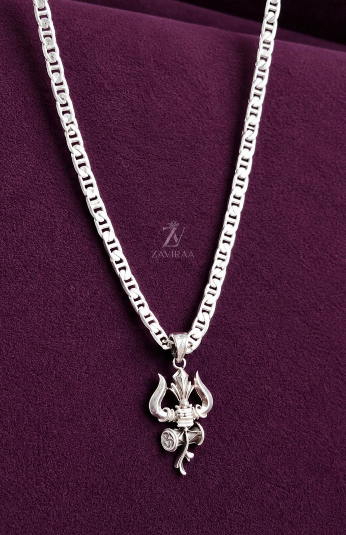 925 Silver Trishul Pendant / Chain Pendant I 925 Silver Unique Designer Trishul Chain Pendant I Most Trending Silver Trishul Pendant with Chain