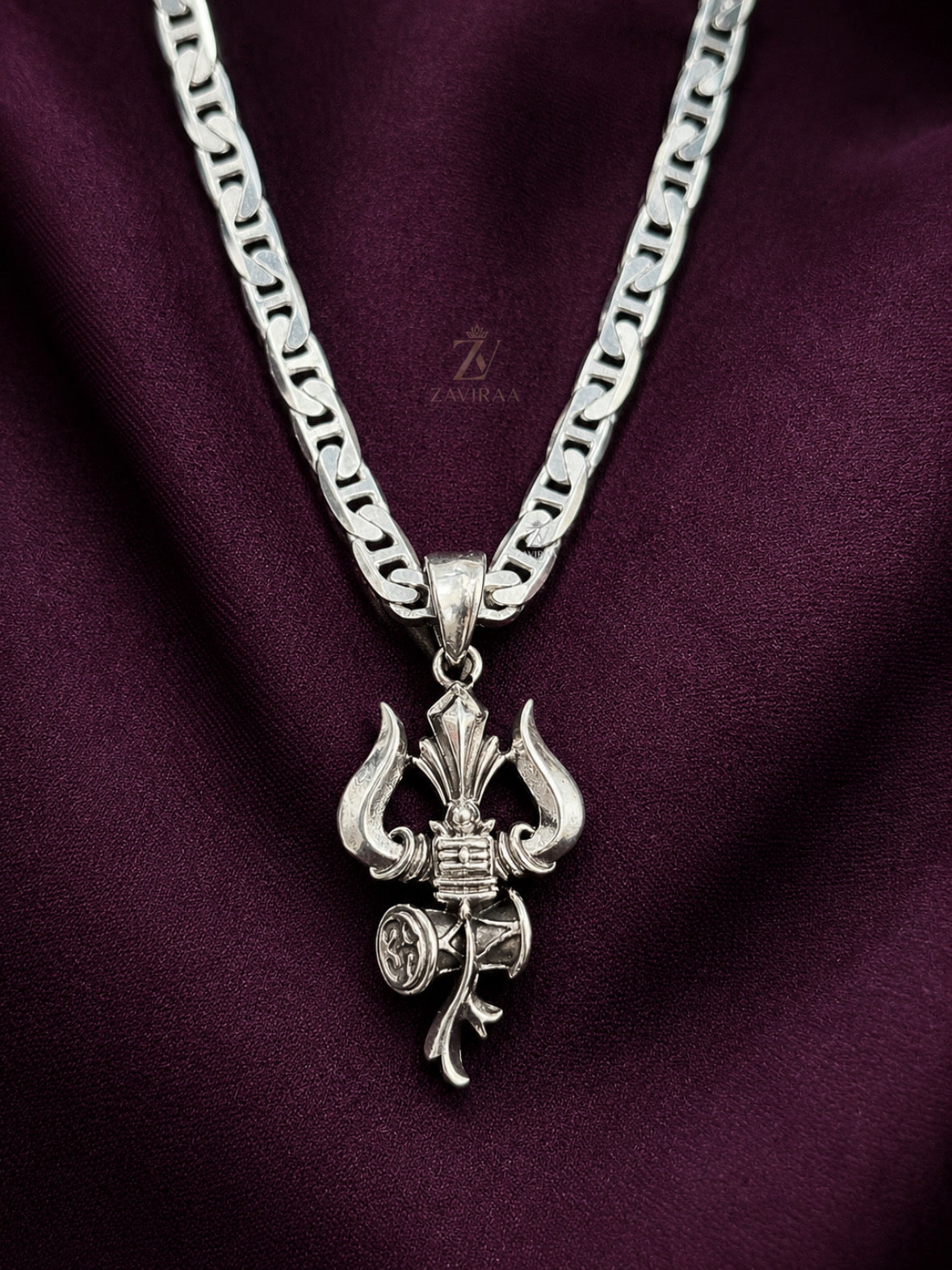 925 Silver Trishul Pendant / Chain Pendant I 925 Silver Unique Designer Trishul Chain Pendant I Most Trending Silver Trishul Pendant with Chain