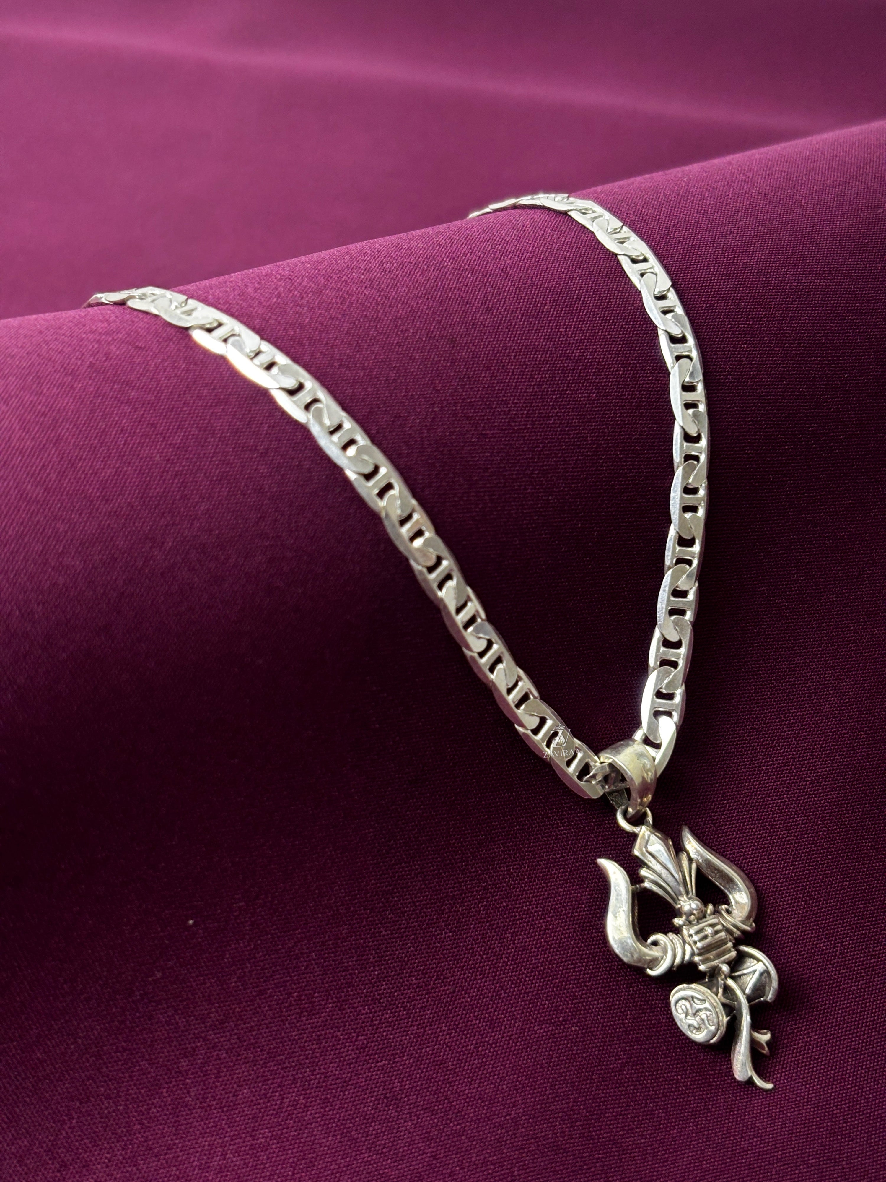 925 Silver Trishul Pendant / Chain Pendant I 925 Silver Unique Designer Trishul Chain Pendant I Most Trending Silver Trishul Pendant with Chain