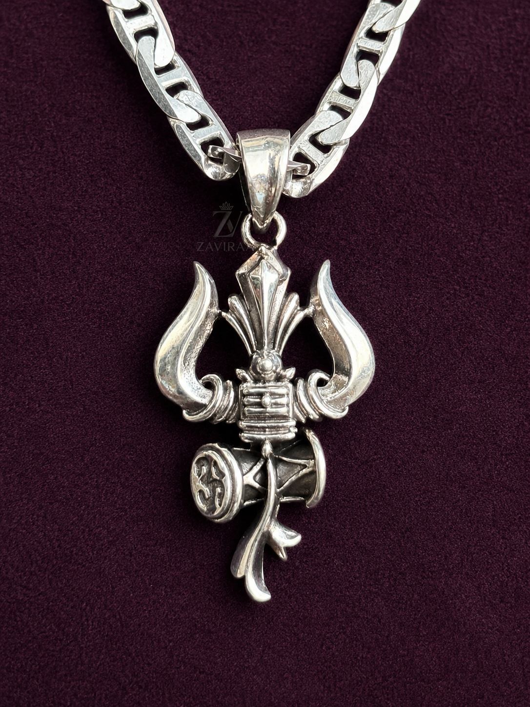 925 Silver Trishul Pendant / Chain Pendant I 925 Silver Unique Designer Trishul Chain Pendant I Most Trending Silver Trishul Pendant with Chain