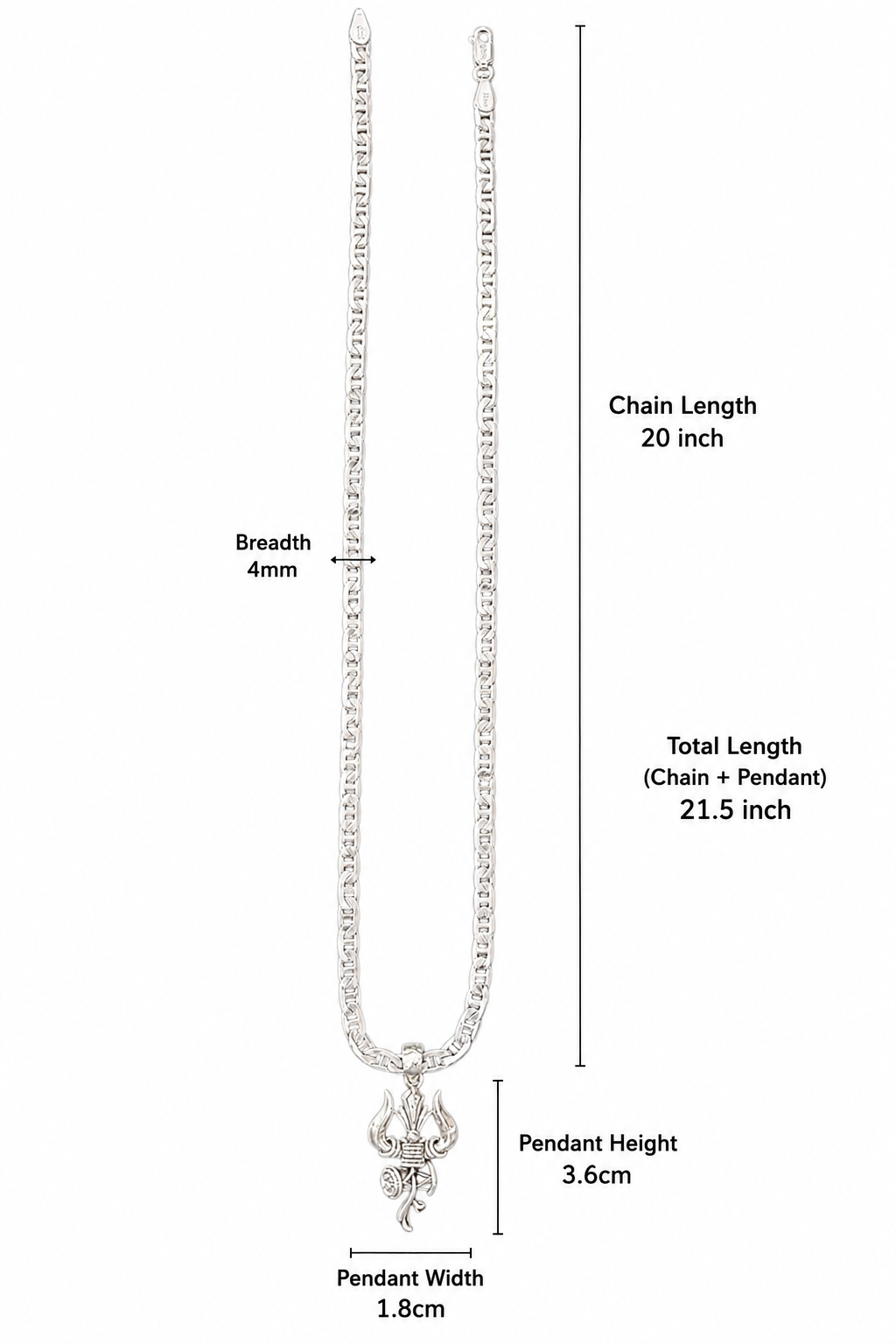 925 Silver Trishul Pendant / Chain Pendant I 925 Silver Unique Designer Trishul Chain Pendant I Most Trending Silver Trishul Pendant with Chain
