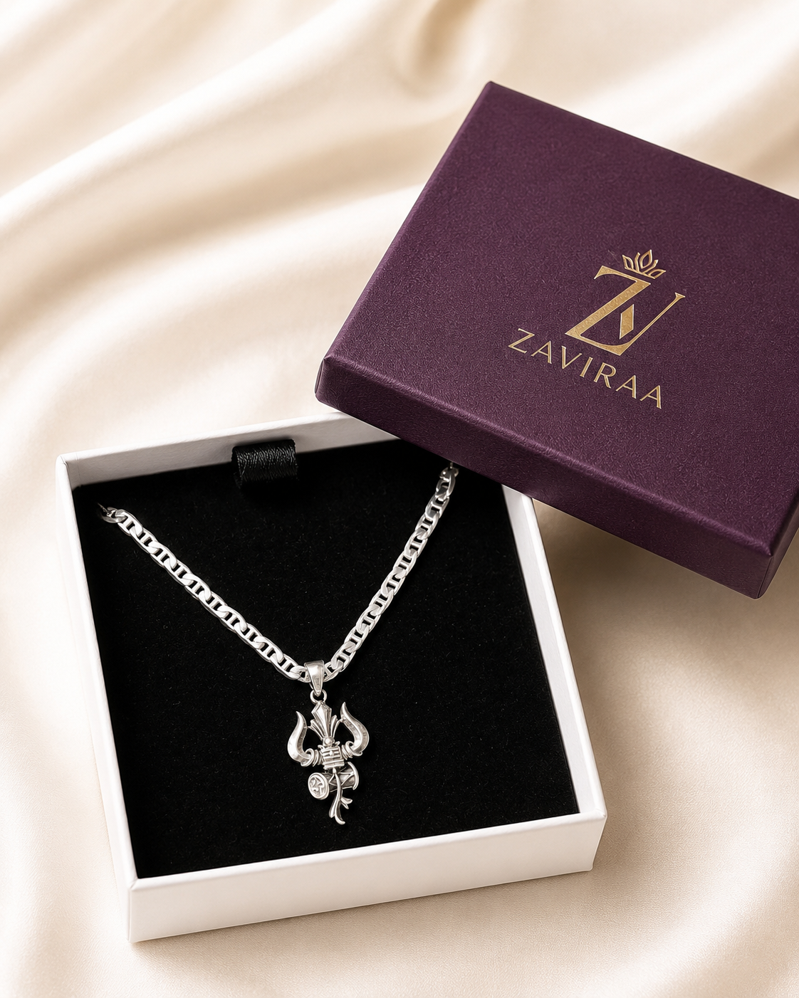 925 Silver Trishul Pendant / Chain Pendant I 925 Silver Unique Designer Trishul Chain Pendant I Most Trending Silver Trishul Pendant with Chain