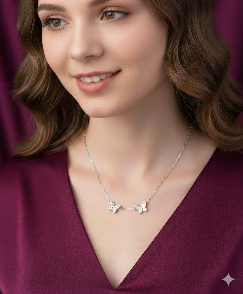 925 Sterling Silver Butterfly Pendant Necklace with Chain for Women