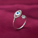 Evil Eye Adjustable Ring in 925 Silver | Minimal Jewelry | 925 Silver Designer Evil Eye Designer Ring | Zaviraa