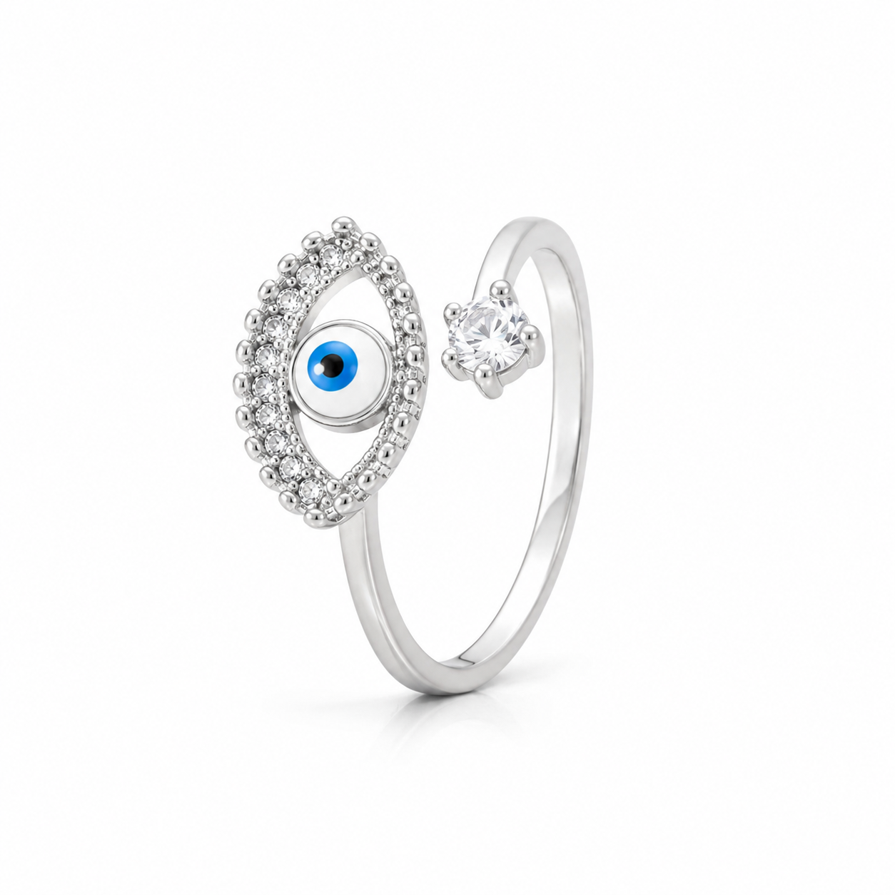 Evil Eye Ring |925 Sterling Silver Lucky Evil Eye Adjustable Ring | Elegant Open Ring for Women | Zaviraa
