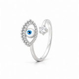 Evil Eye Ring |925 Sterling Silver Lucky Evil Eye Adjustable Ring | Elegant Open Ring for Women | Zaviraa