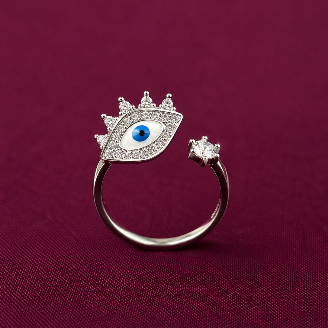 Adjustable Evil Eye Ring | Trendy 925 Sterling Silver Evil Eye Ring with Solitaire for Girls | Zaviraa