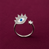 Adjustable Evil Eye Ring | Trendy 925 Sterling Silver Evil Eye Ring with Solitaire for Girls | Zaviraa