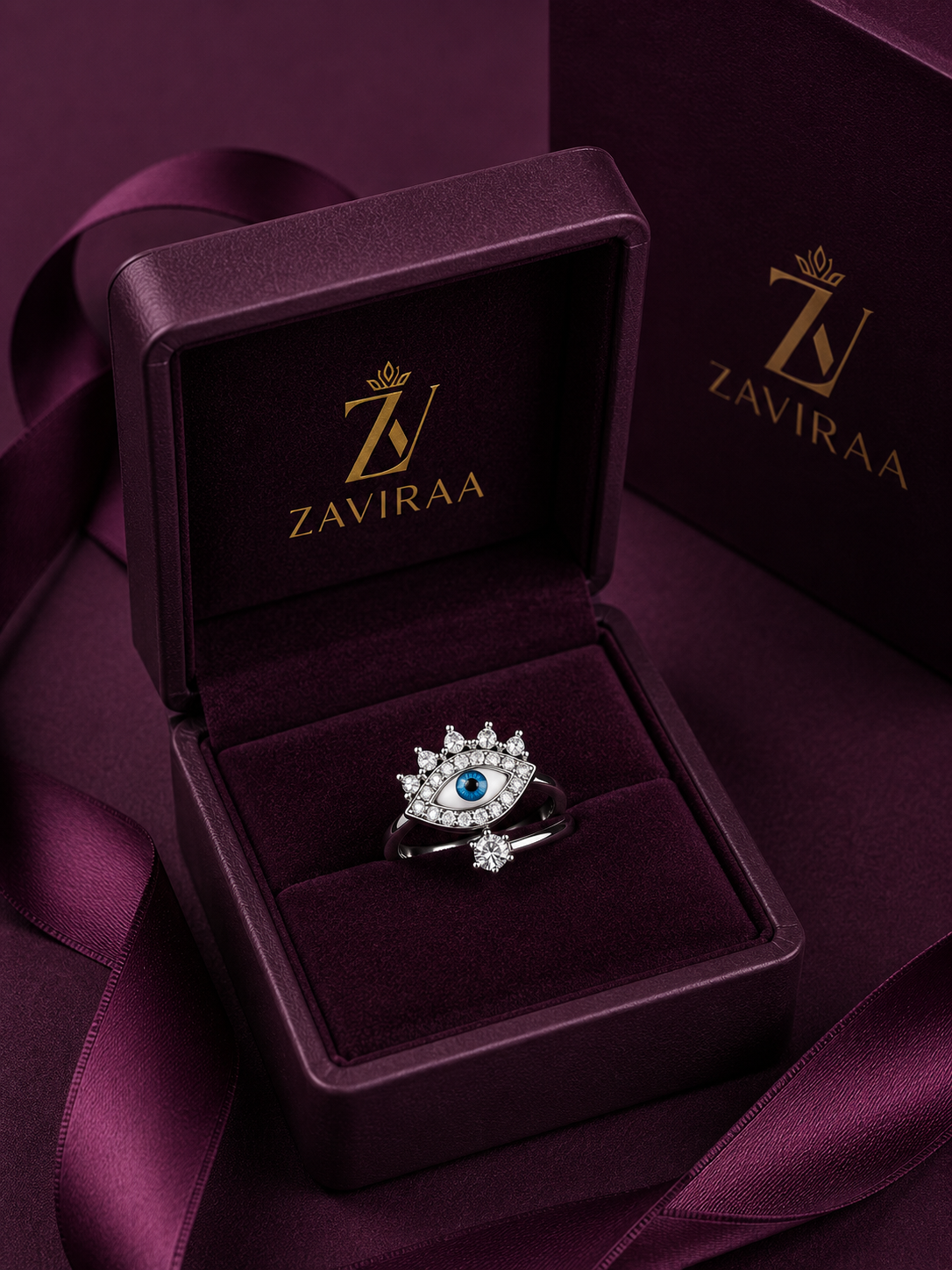 Adjustable Evil Eye Ring | Trendy 925 Sterling Silver Evil Eye Ring with Solitaire for Girls | Zaviraa