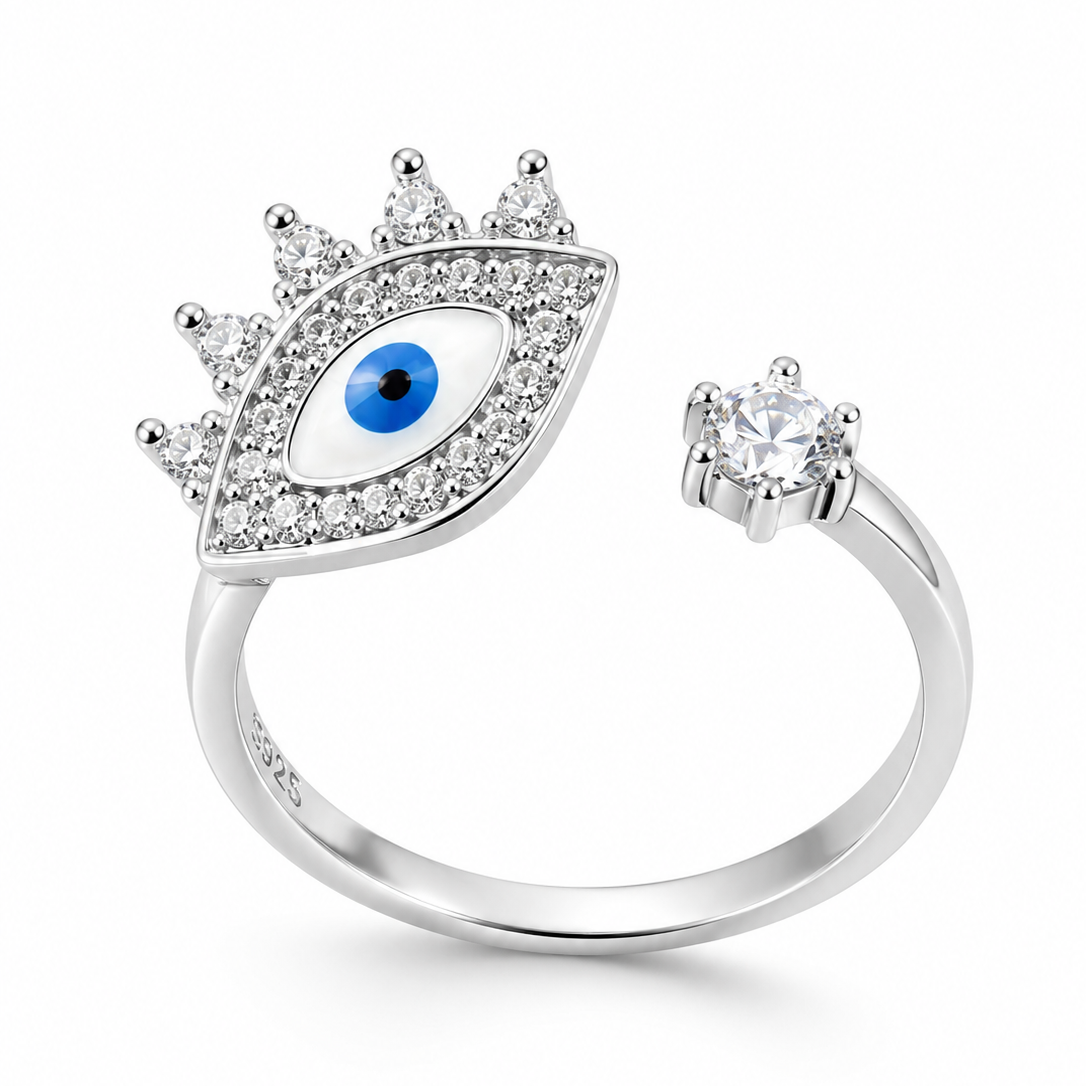 Adjustable Evil Eye Ring | Trendy 925 Sterling Silver Evil Eye Ring with Solitaire for Girls | Zaviraa