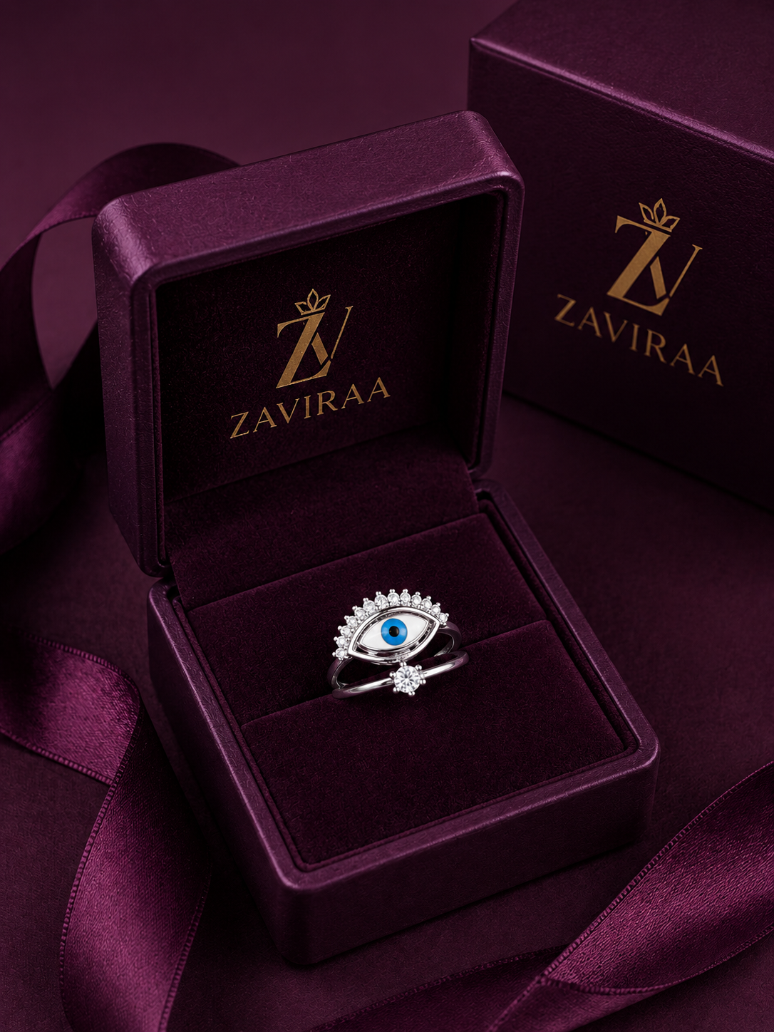 Evil Eye Adjustable Ring in 925 Silver | Minimal Jewellery |925 Silver Designer Evil Eye Designer Ring | Zaviraa