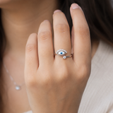 Evil Eye Adjustable Ring in 925 Silver | Minimal Jewellery |925 Silver Designer Evil Eye Designer Ring | Zaviraa