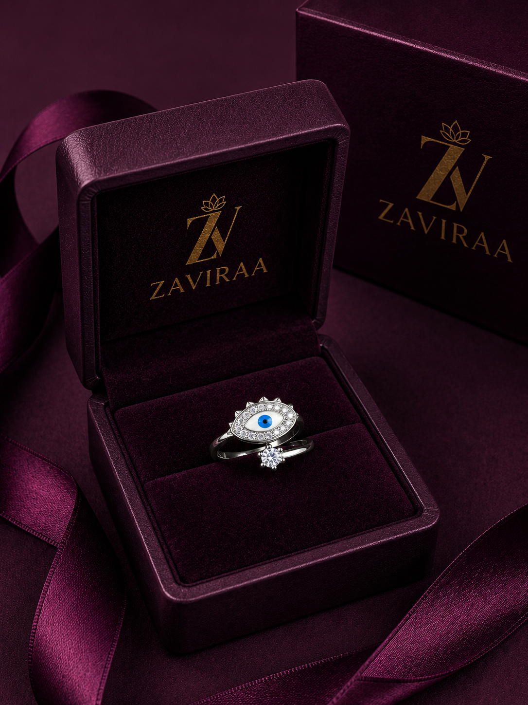 Evil Eye Ring | Minimal 925 Silver Nazar Protection Ring | 925 Sterling Silver Evil Eye Jewellery | Zaviraa
