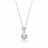 Silver teardrop pendant necklace on a white background