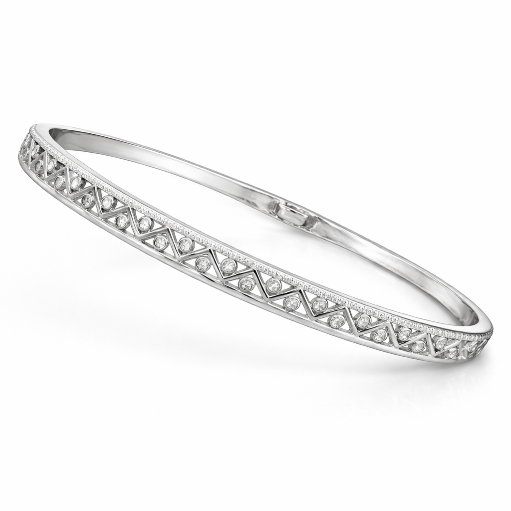 Silver bracelet with small stones on a white background