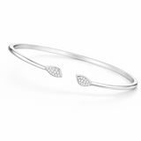 Silver bracelet with leaf-shaped charms on a white background